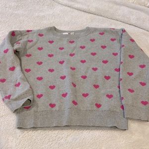 GAP kids long sleeve sweater with pink hearts.